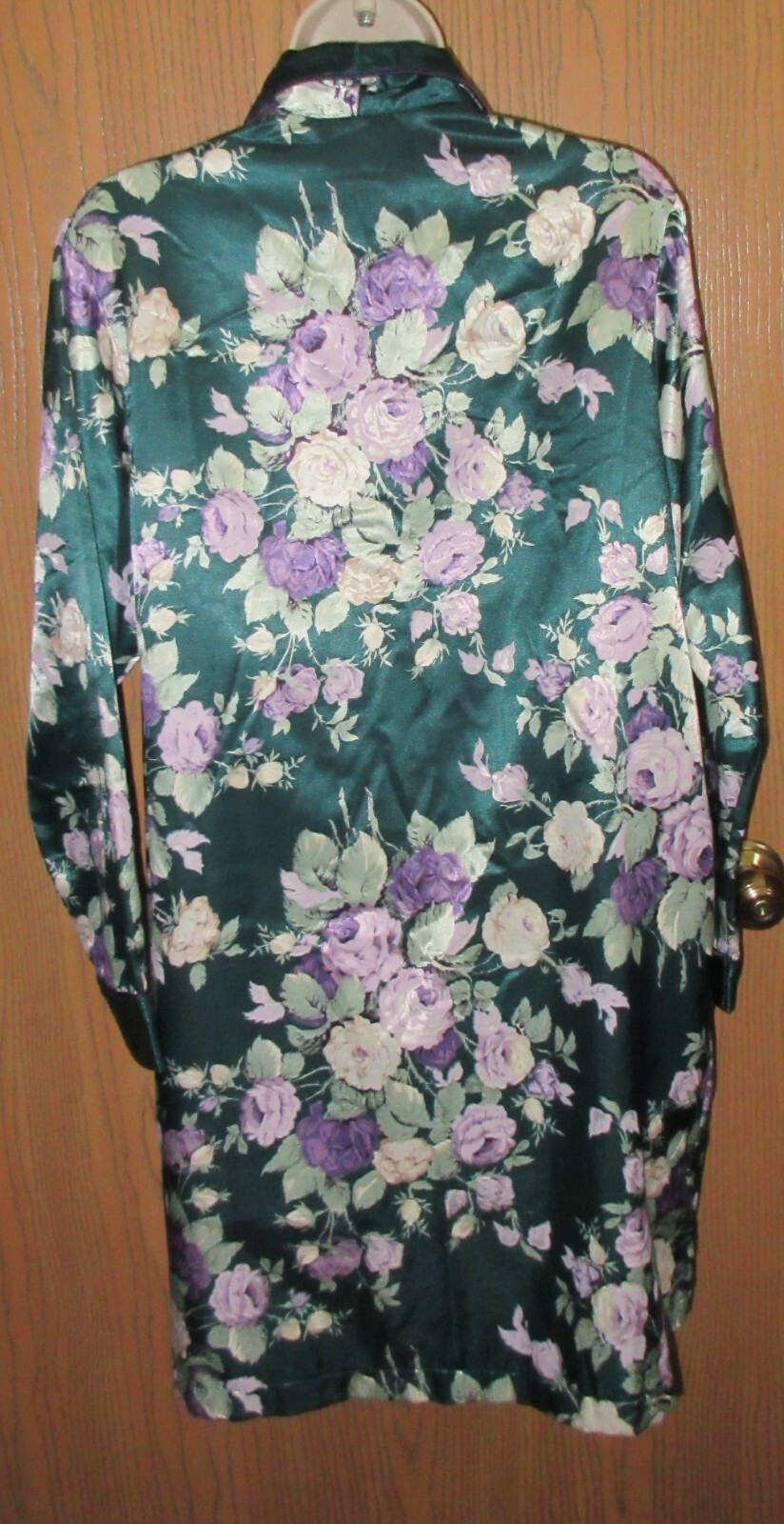 ARIA 80s HUNTER GREEN PURPLE FLORAL sleep shirt nightgown brushed SATIN sz S