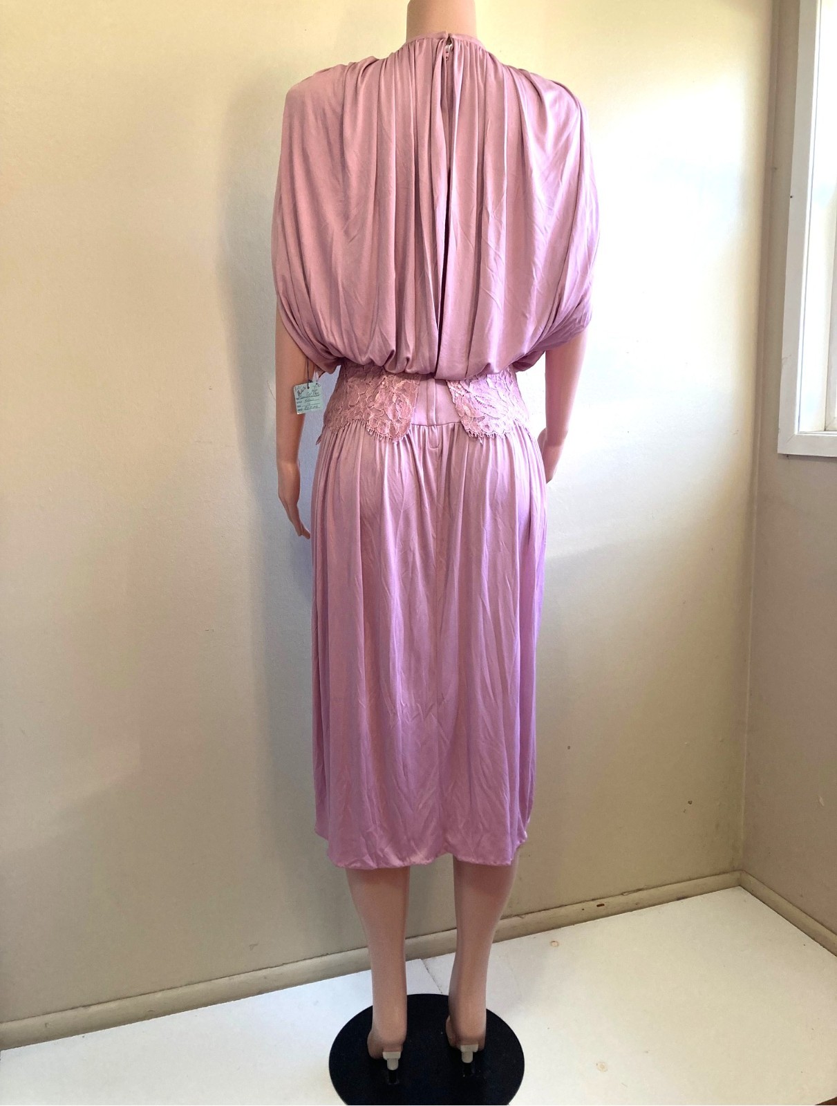 Vintage 70s Miss Eliette Midi Dress 10 M Donna Summer Mauve Pink Poly Knit Zip