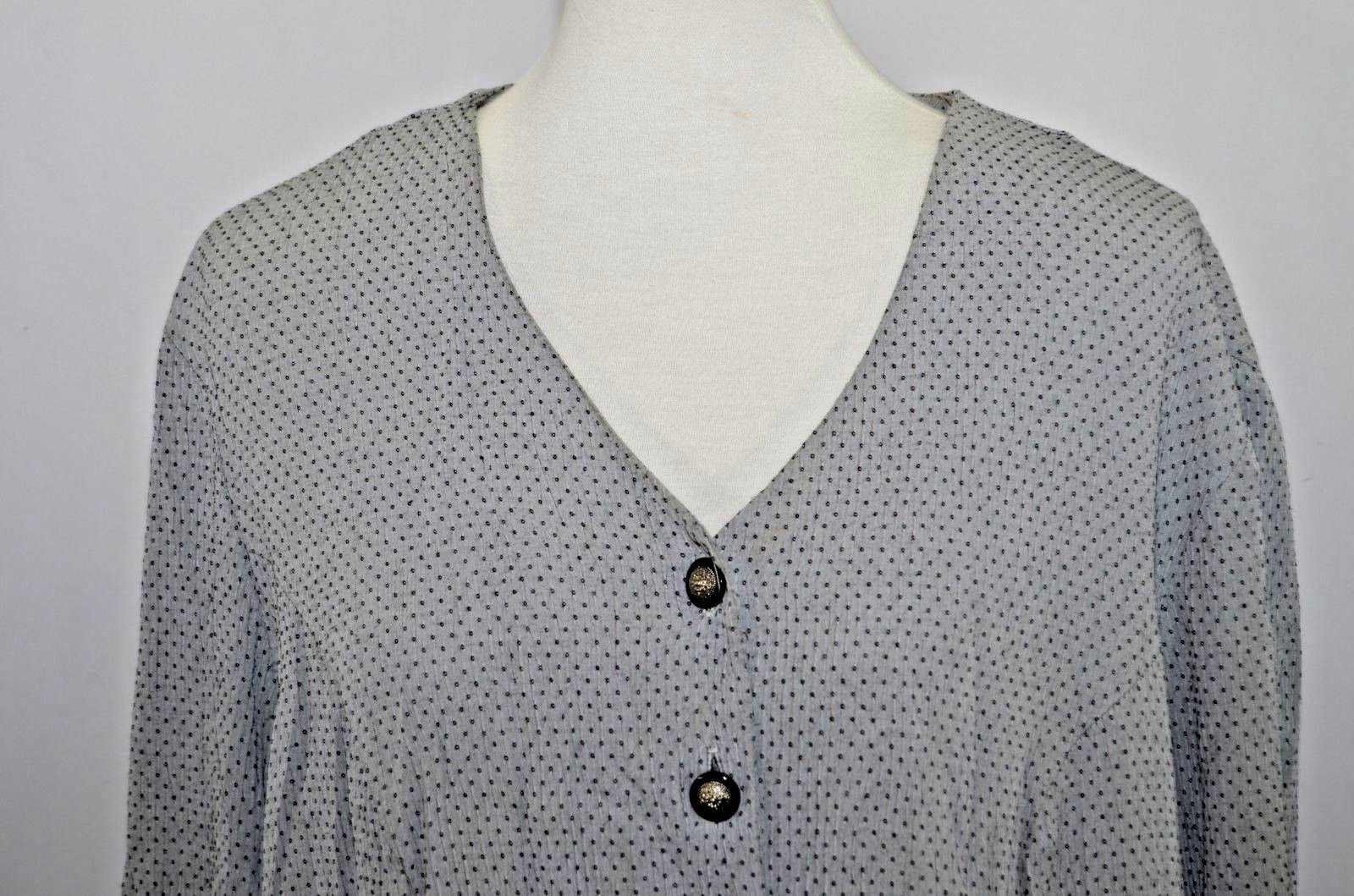 VTG Michael Blake Gray Black Dots Button Down Blouse Top Made in USA Womens 18