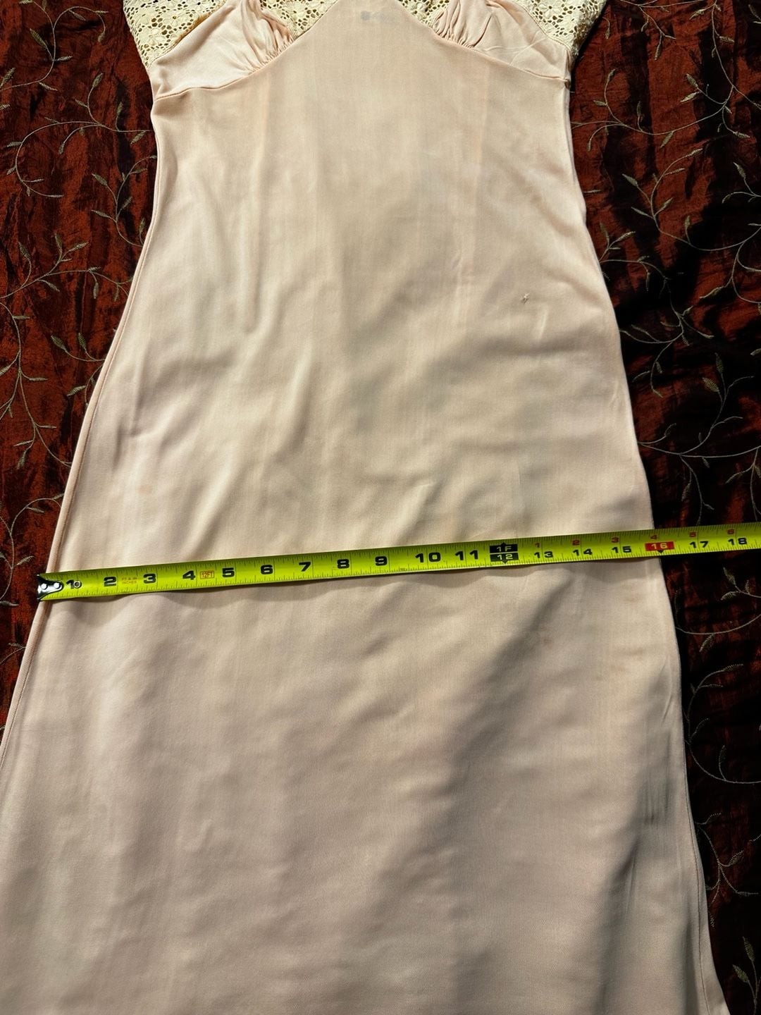 Vintage German Schiesser Peach Lace Trimmed Slip Dress Sz 40