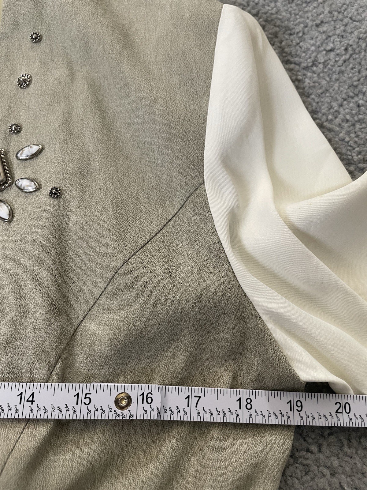 Vtg 70s SL Fashion Peplum Midi Dress 10 Button Up Sage Beads Classic USA Made