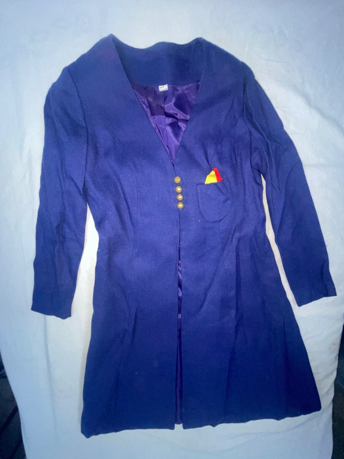 VTG 60S 70S WOMENS S BLUE WHITE RED YELLOW STRIPE DISCO MOD DRESS JACKET SET