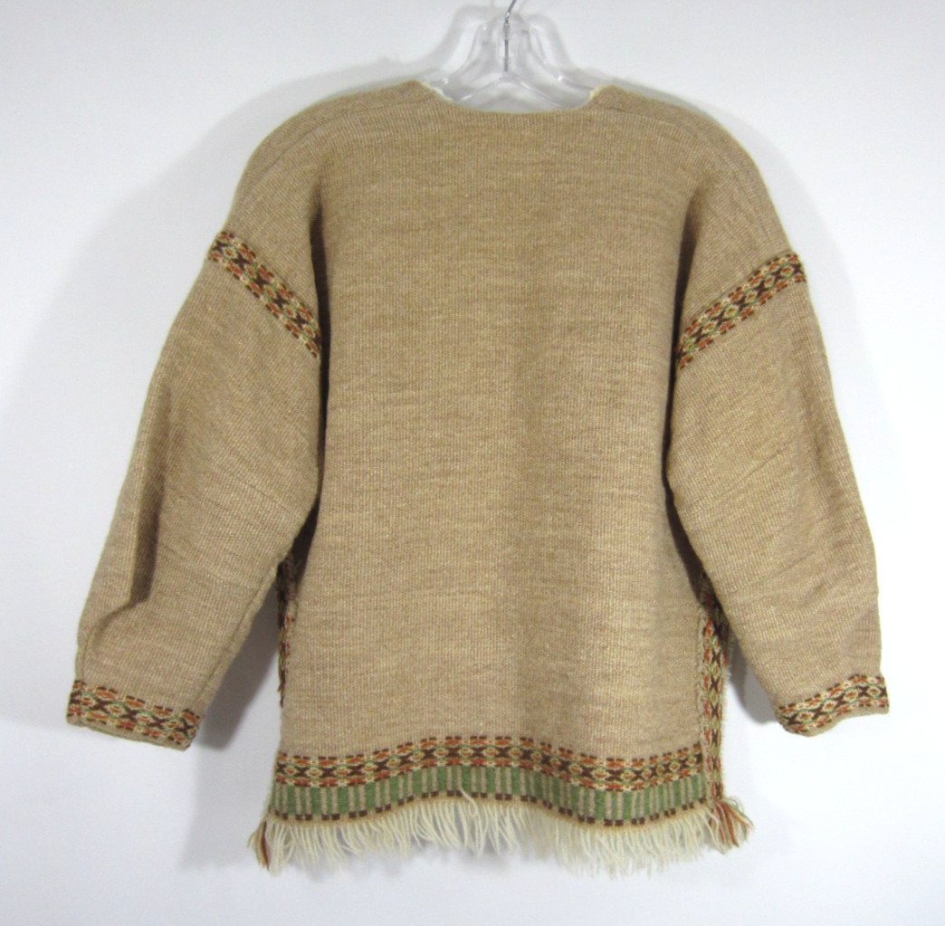 Norwegian VTG 60s Rural Folk Wool Cardigan Jacket Sweater Women Fringe MED