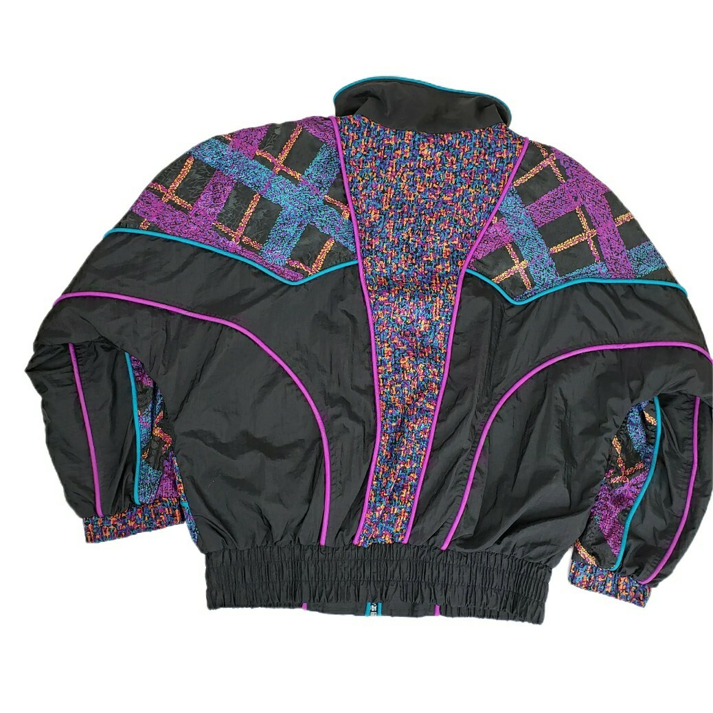 Vintage East West Track Jacket Medium Windbreaker Black Purple Teal Orange 90s