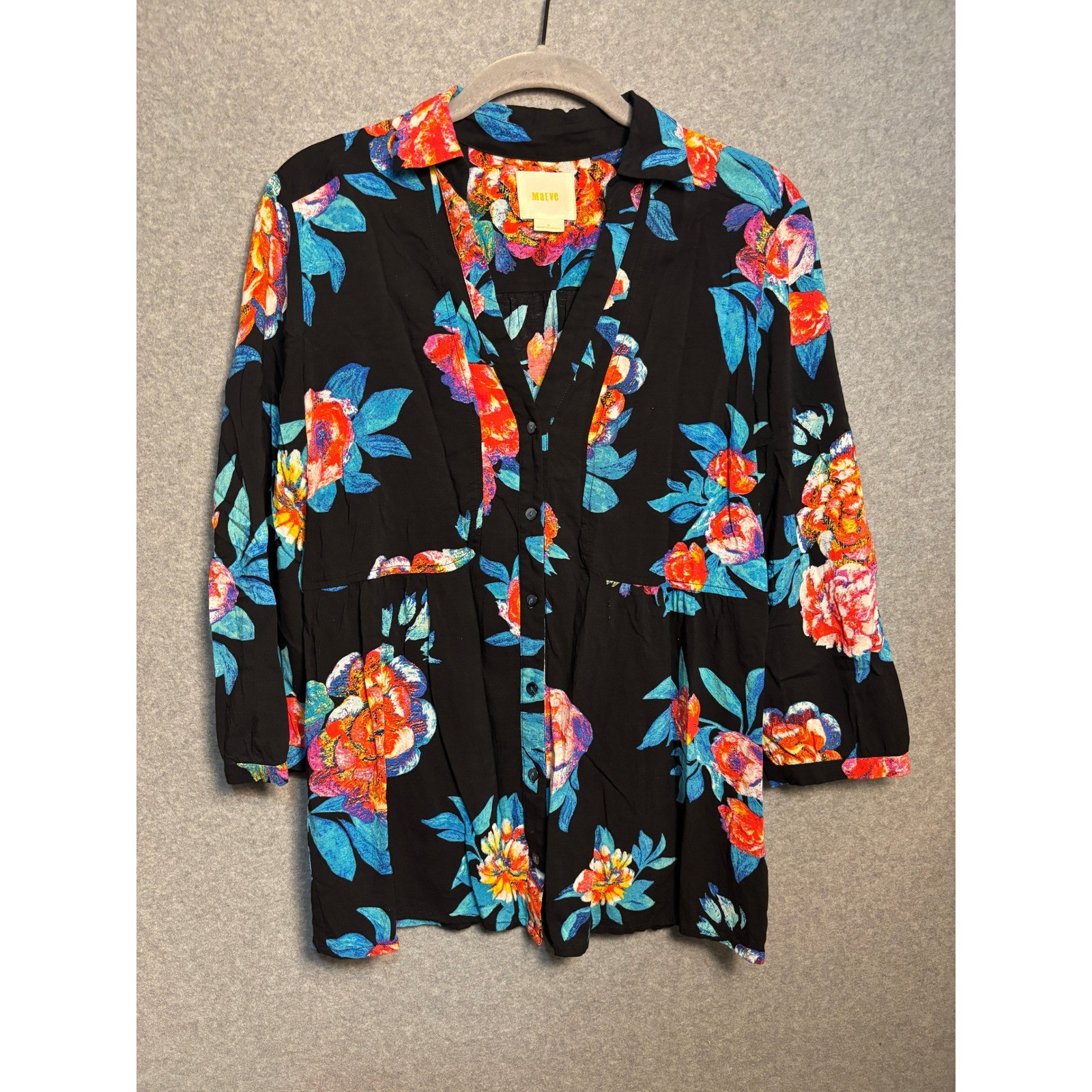 Maeve Anthropologie Floral Tunic Blouse Rayon Boho Cottagecore Size 8