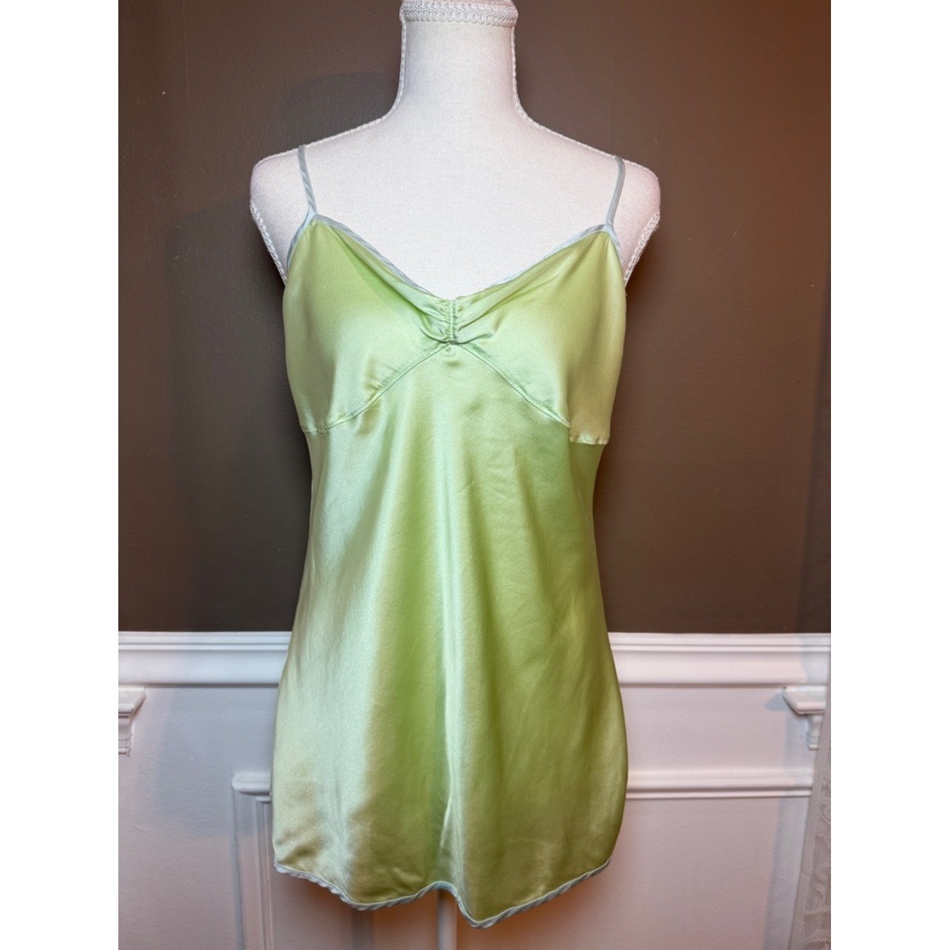 Mary Green Silk Cami Y2K Pale Green Satin Slip Top S