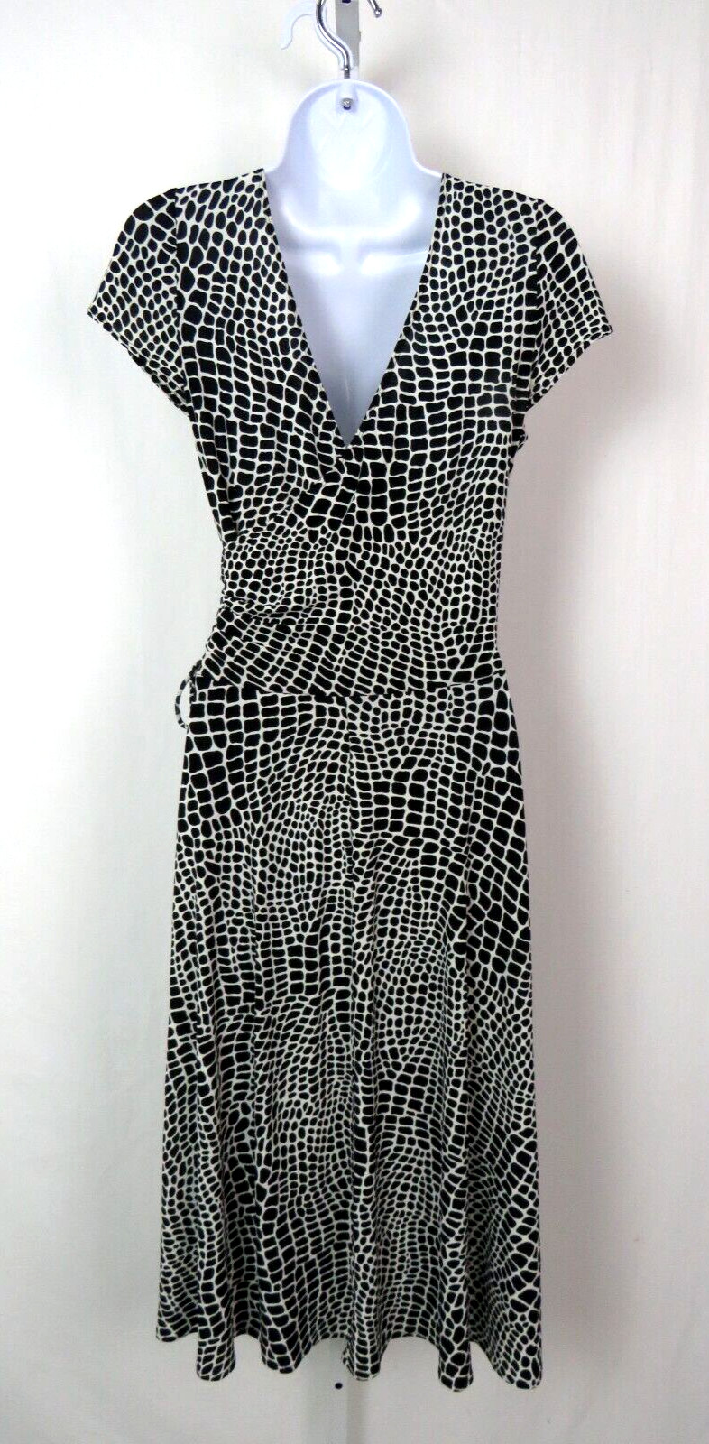 VINTAGE 1980s – 1990s POLY SPANDEX ALLIGATOR PRINT STRETCH DRESS GATHER OVERLAP