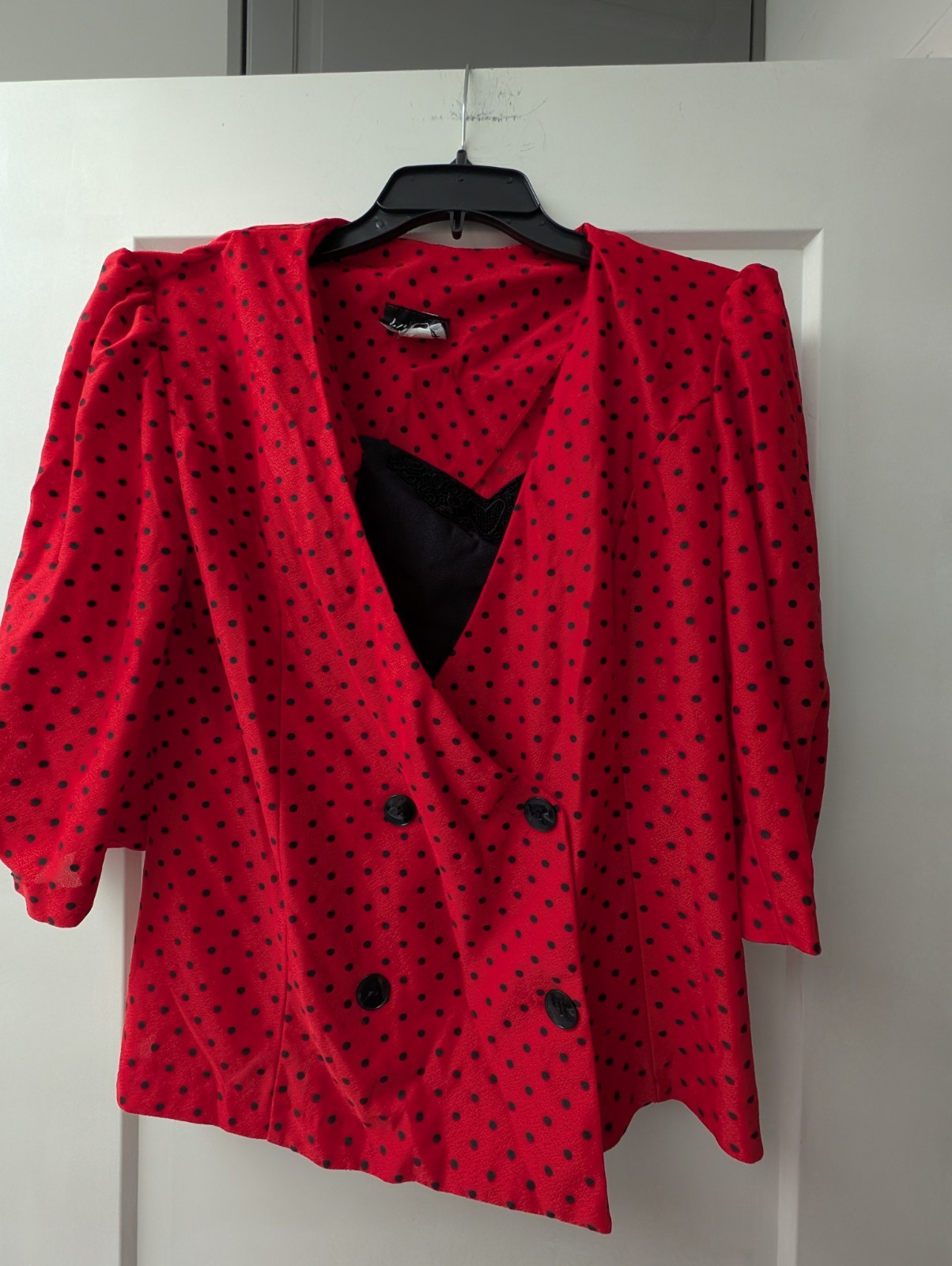 Vintage Whirlaway Frocks Top Red Black Polka Dot Shoulder Pads 12 Medium Large