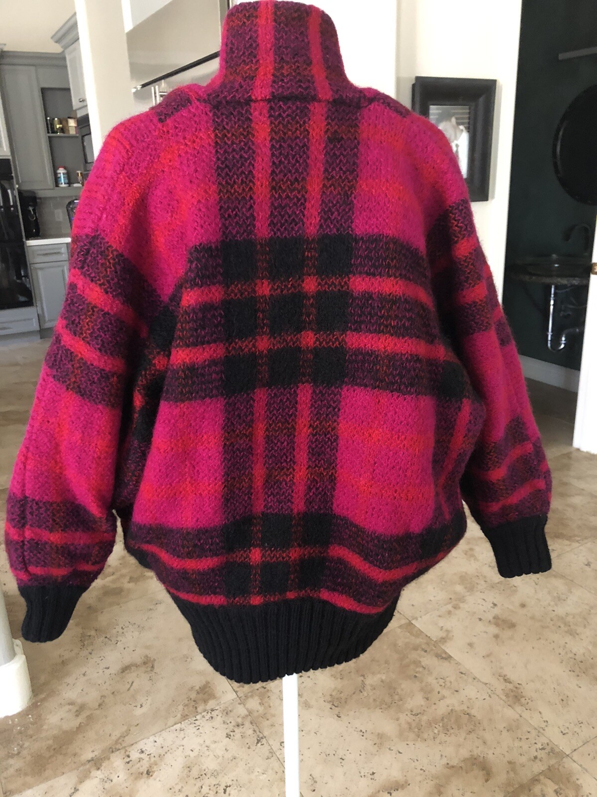 Carlisle Couture Wool Plaid Oversized Cardigan L