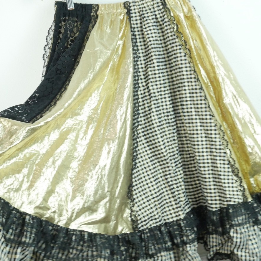 Vintage Pitchfork Brand Square Dance Skirt Medium Gold Lame Black Lace Metallic