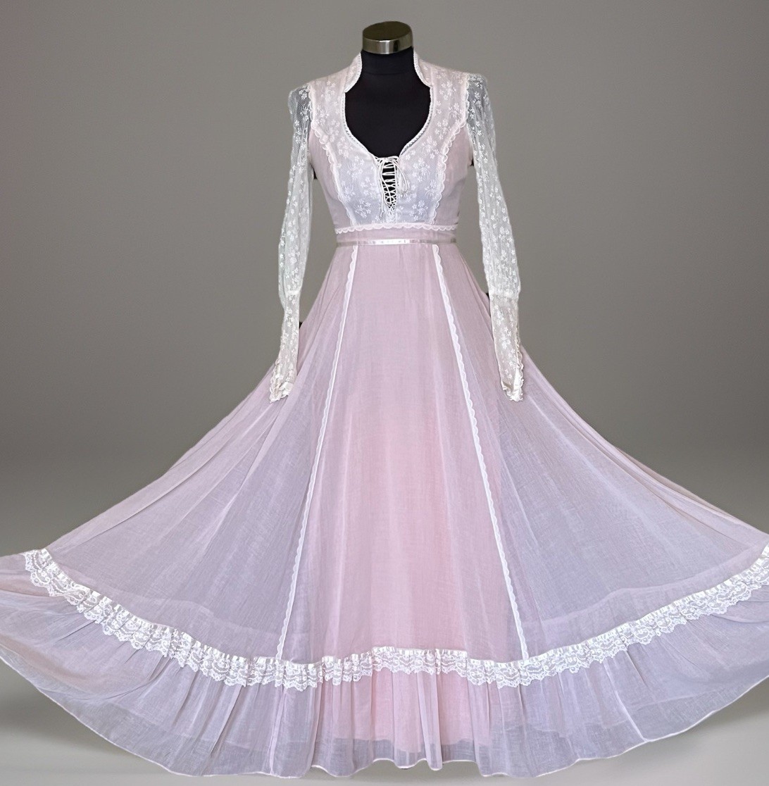 Vintage Jessica McClintock Gunne Sax Corset Lace Up Prairie Dress Size 7