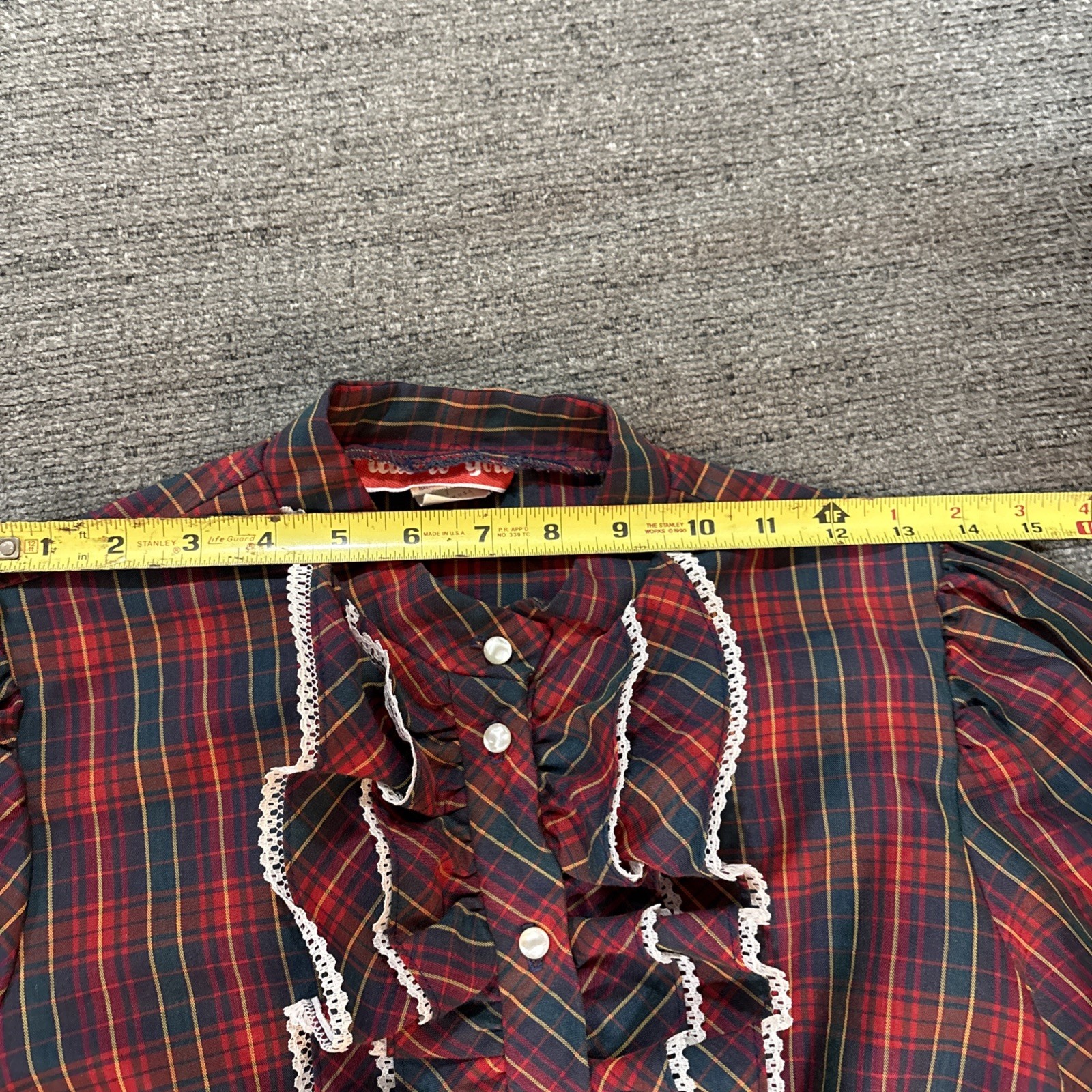 80’s Tartan Ruffled Front Plaid Red Green Yellow Plaid Western Prairie Dress