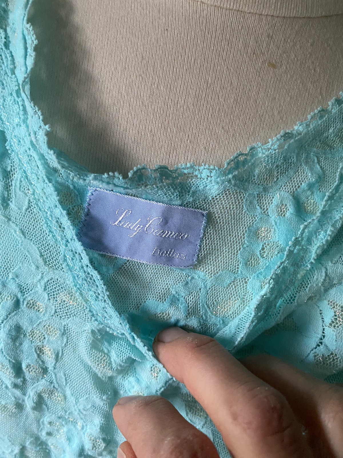 Vintage 80s Lady Cameo Dallas Blue Nylon Golden Lace Jumpsuit Lingere
