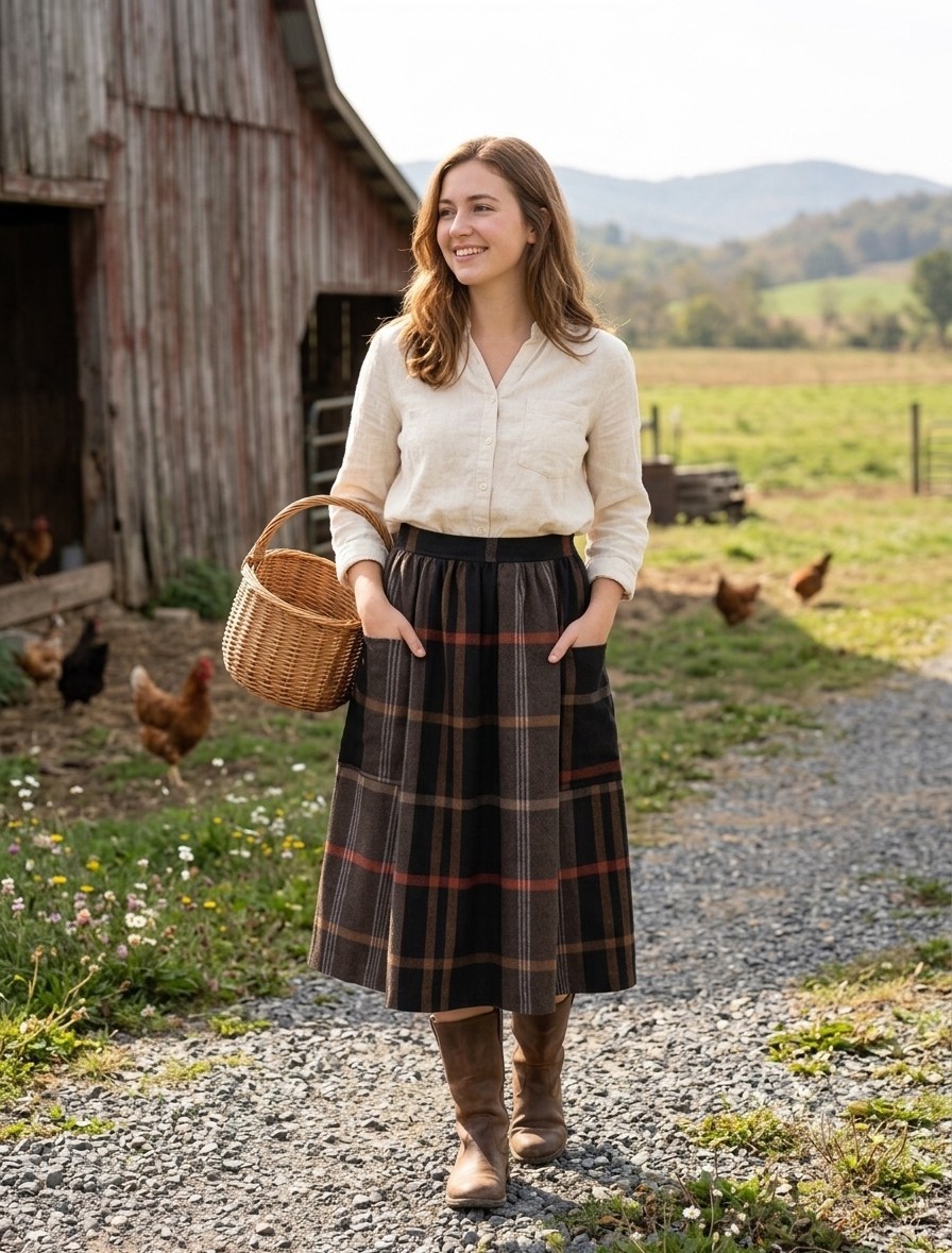 Vintage Jerri Allen Wool Skirt Deep Front Pockets Size 25 Farmhouse Cottagecore