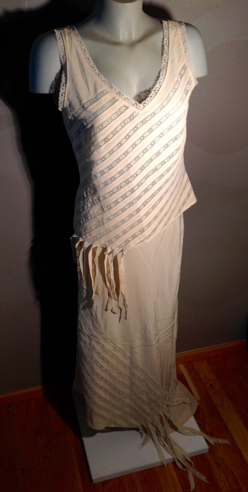 VINTAGE Pure Natural Silk Lace Cocktail Evening Dress Size 34-36