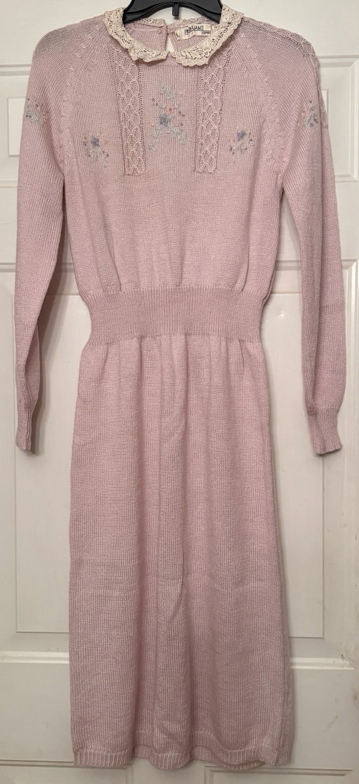 Vintage 1980’s Plain Jane Espirit Pink Embroidered Sweater Dress – Large
