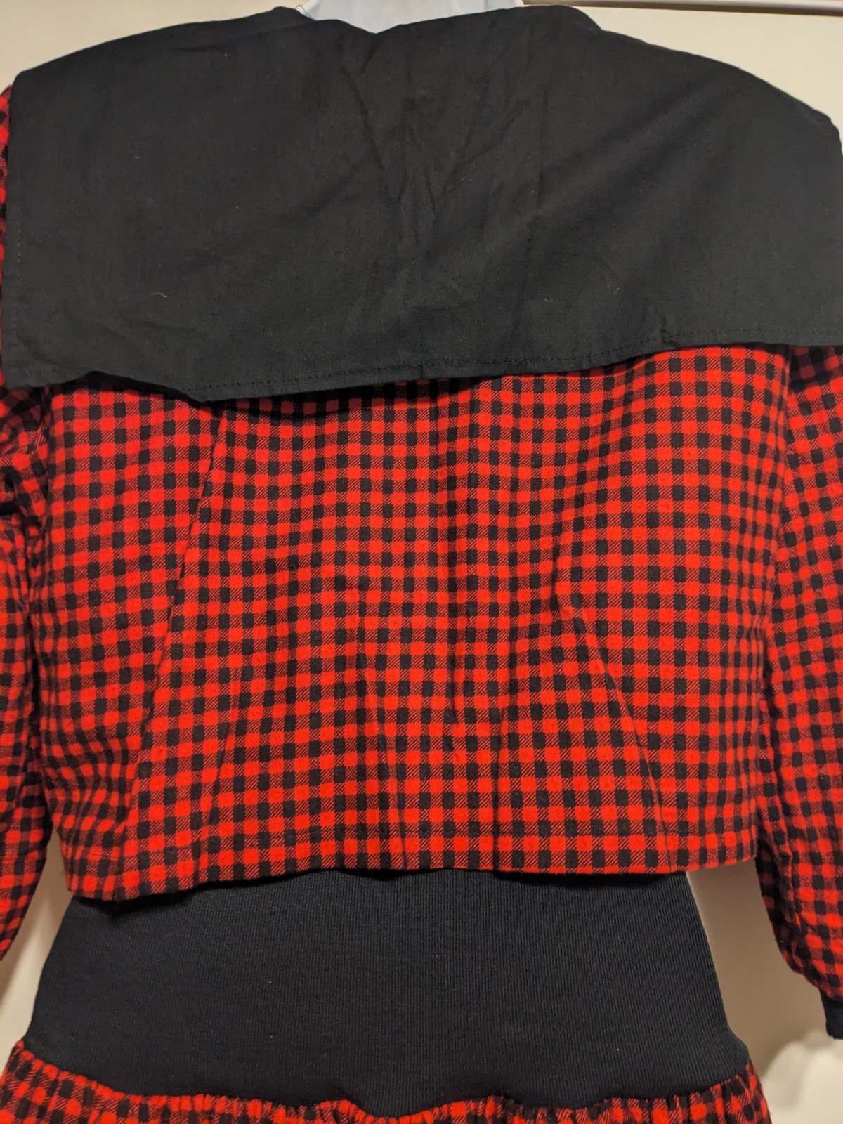 Vintage 80s red black plaid jumper dress drop waist You too Babes USA shirt 90s