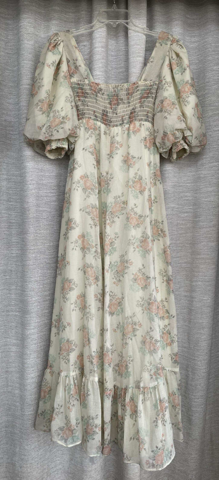Vintage 70s Phase II California Prarie Floral Boho Sax Style Maxi Dress Sz 11