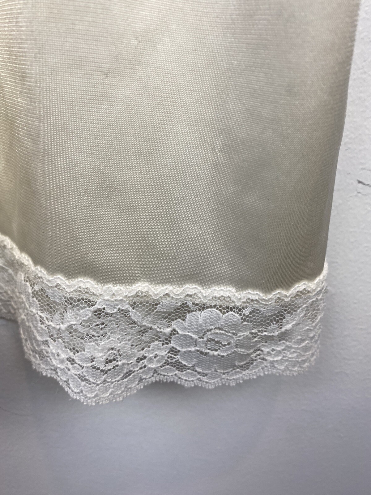 Slip Dress M Ivory Nylon Satin Nightgown Babydoll Lace Adjustable Straps Fairy