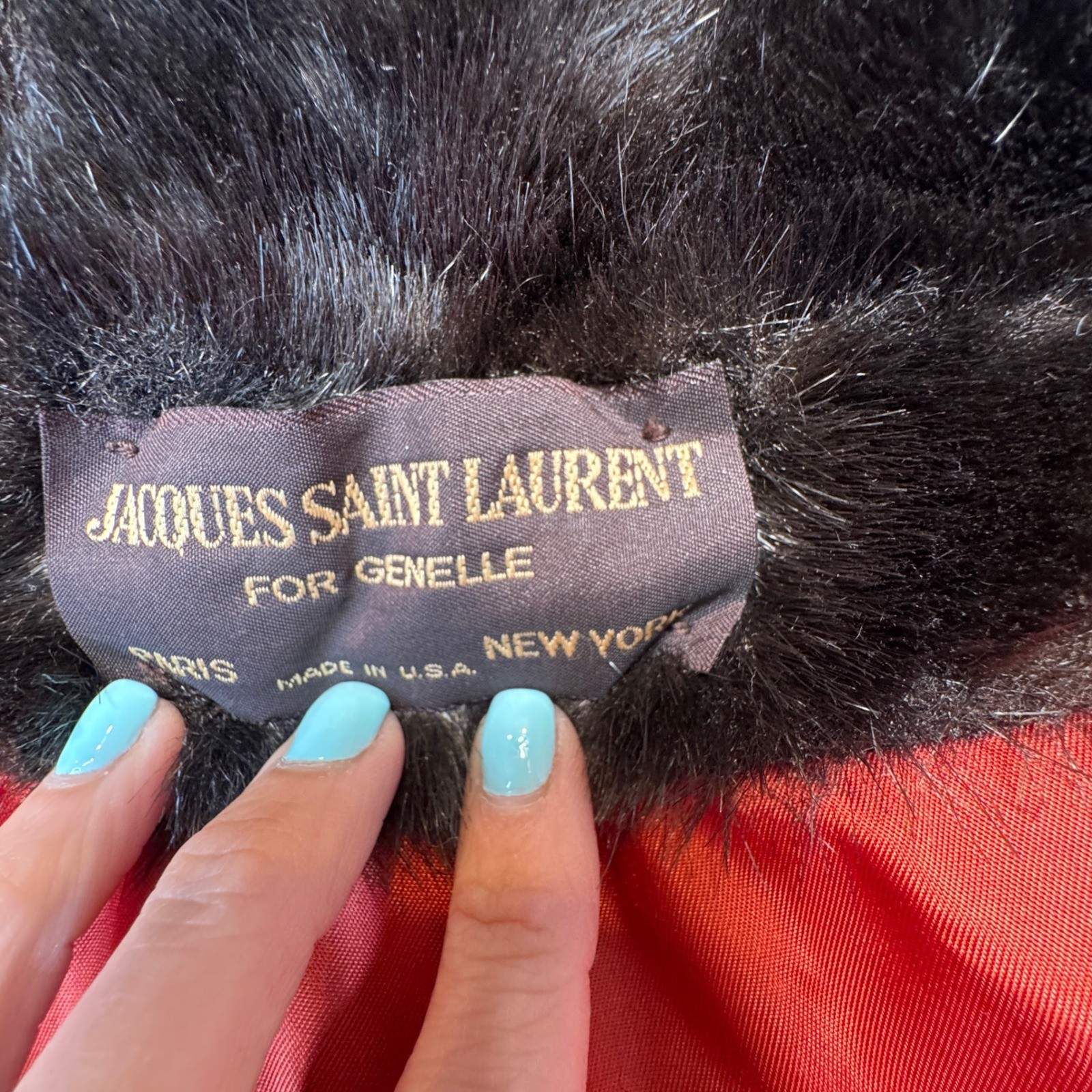 Jacques Saint Laurent for Genelle Vintage Faux Fur Coat Brown Orange Lining L