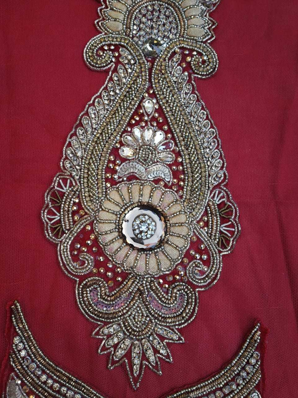 Vintage Indian Hand Bead Rhinestone RED COLOR LEHANGA PATCH ART CRAFT 1FREE ON 5