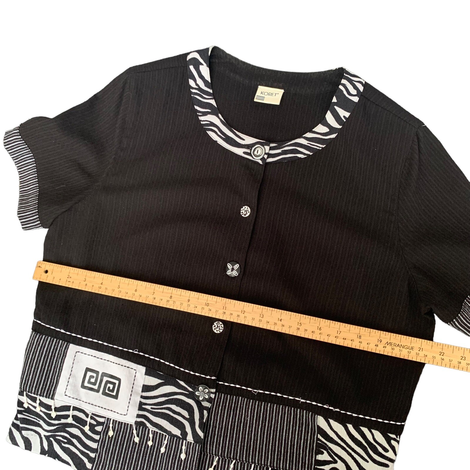 VTG KORET Black Zebra Abstract Top Button Blouse Shirt w Shoulder Pads Women’s M