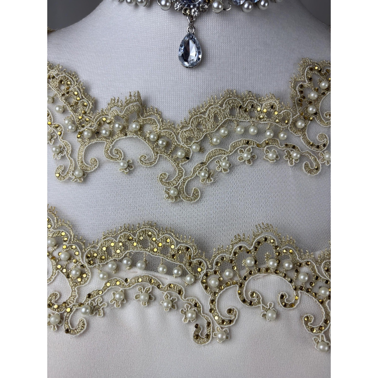 Vintage Pearl Beaded Illusion Back Mermaid Wedding Dress Bride