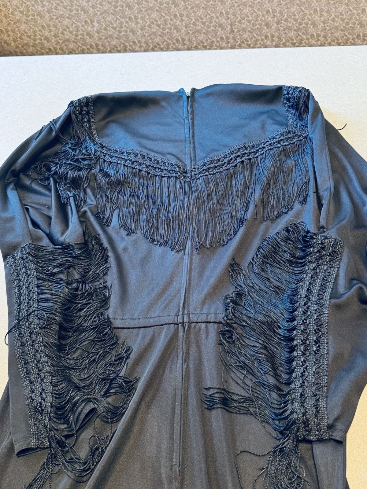 Vintage Frederick’s of Hollywood Black Fringe Disco Jumpsuit Wide Leg Boho S/M