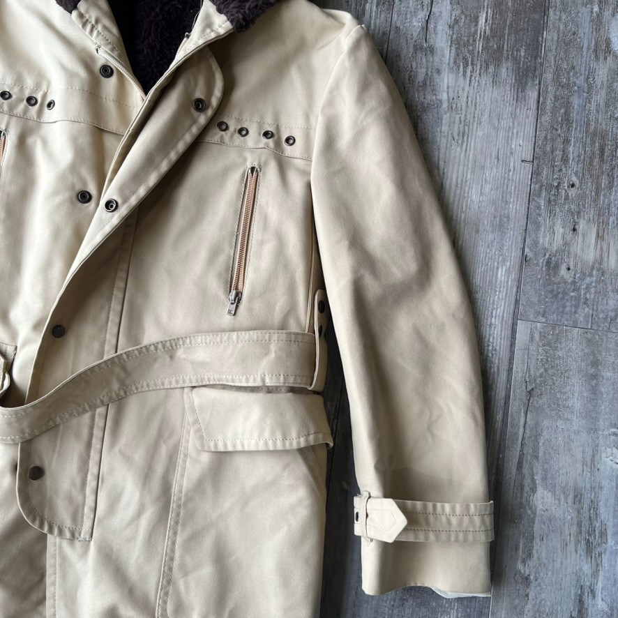 Vintage 70s 80s Cortefiel Parka Coat Unisex Size 50 Faux Fur Lined Belted Hooded