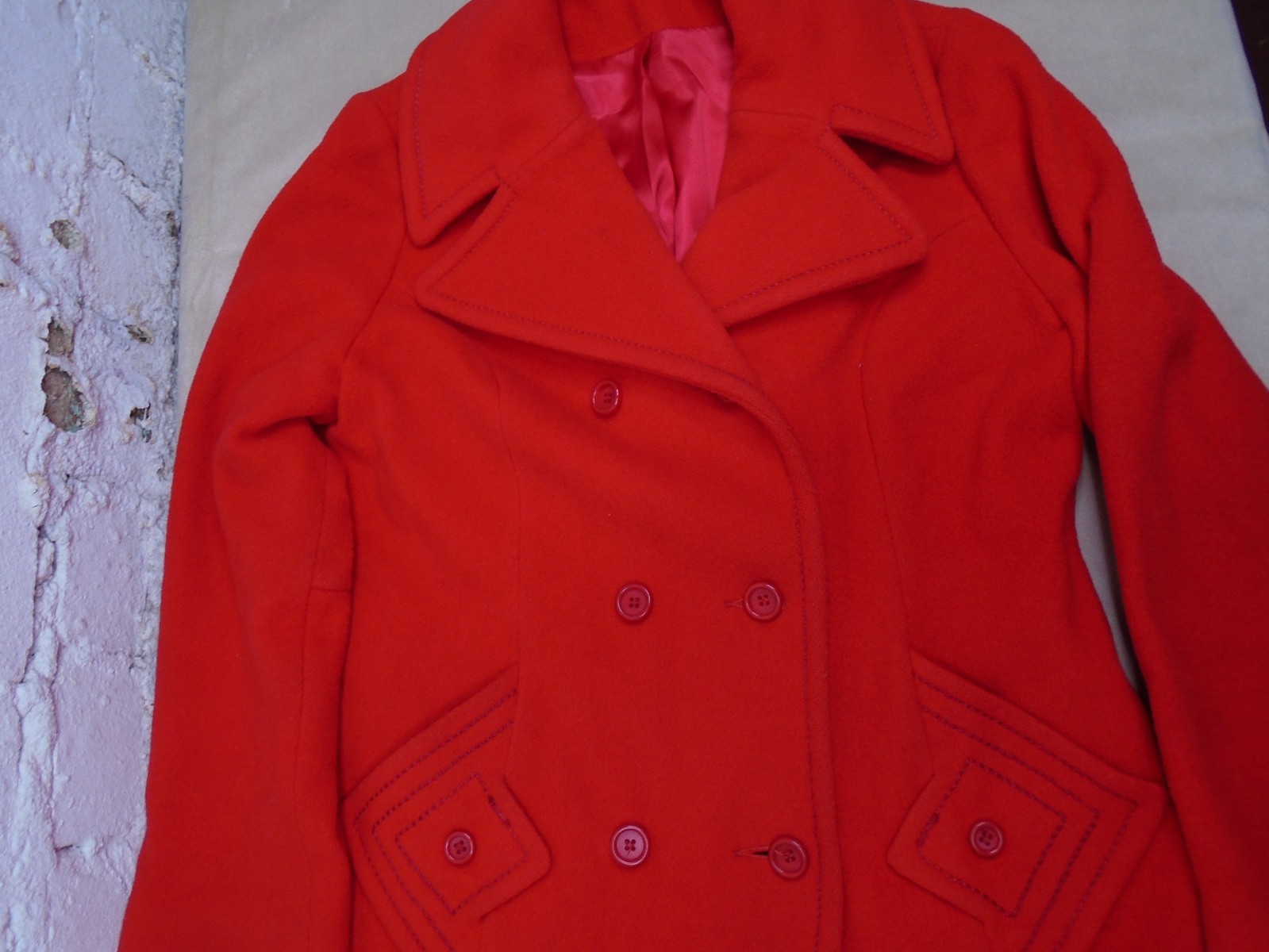 Vintage 80s Betty Rose Red Wool Peacoat Size Small Golden Buttons Double