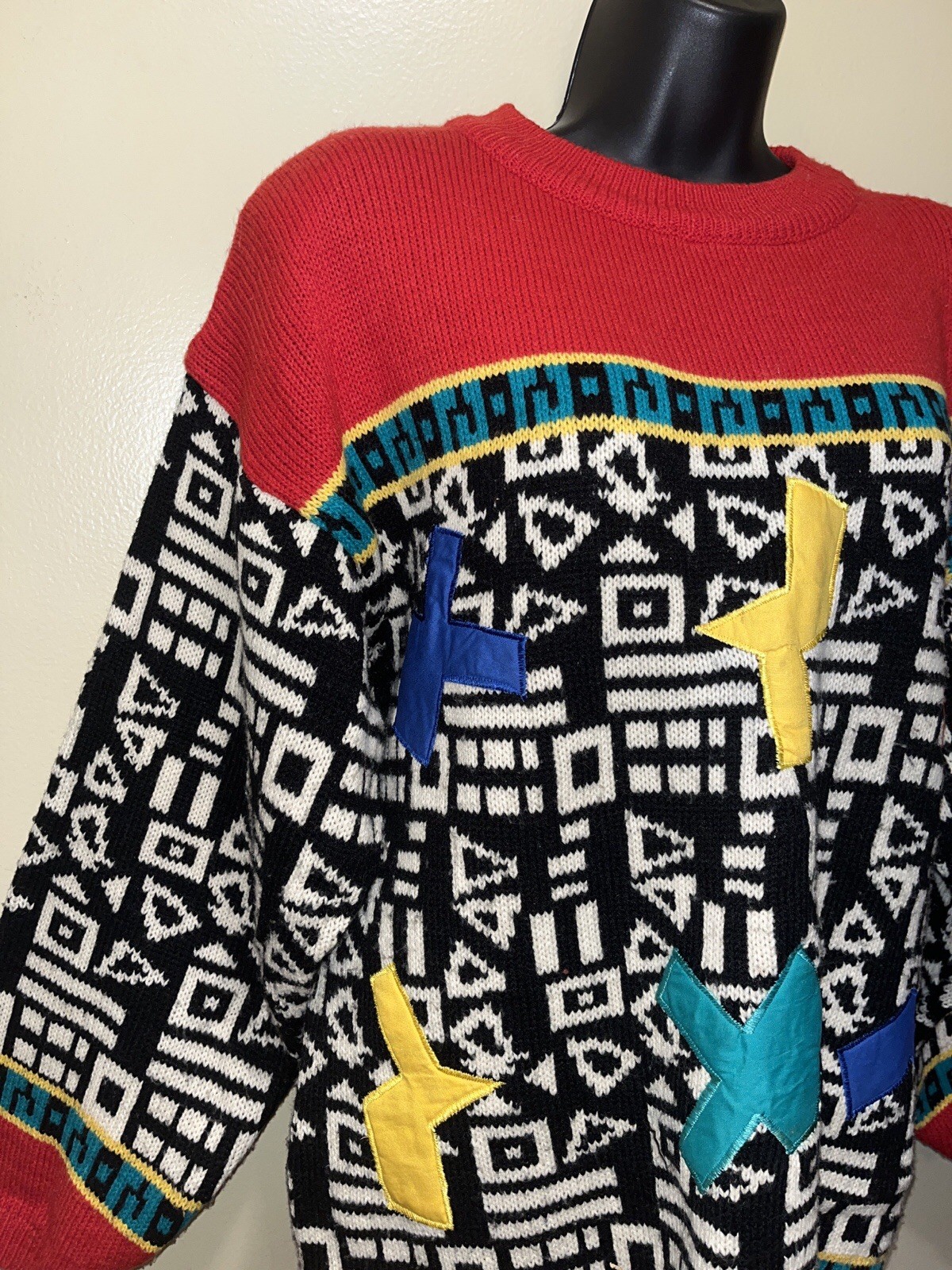 Vtg 80s 90s The Import Workshop Geometric Coogi Style Sweater L Korea Oversized