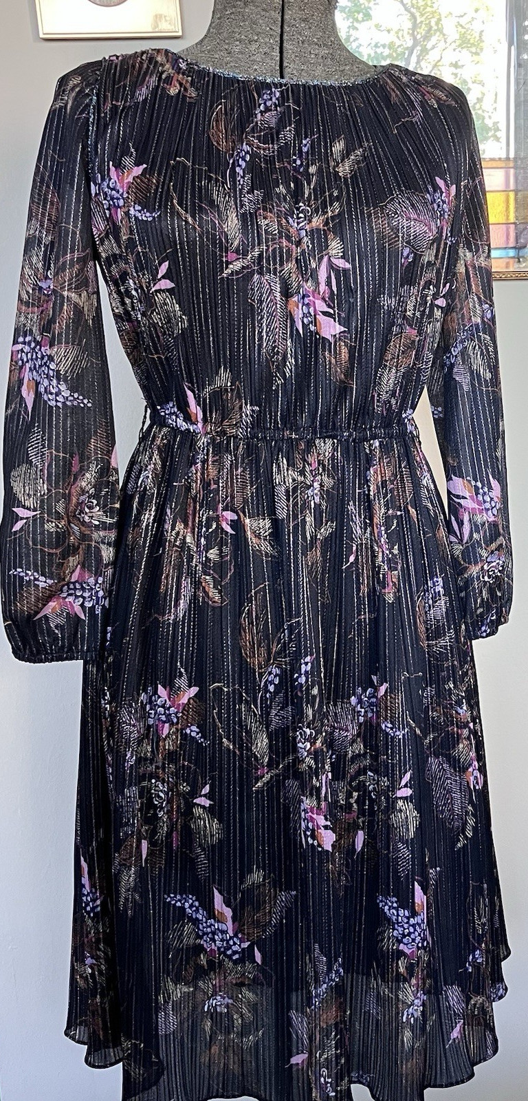 Sexy Vintage 70s Shimmery Sheet Black Dress With Metallic Braided Trim sz 8