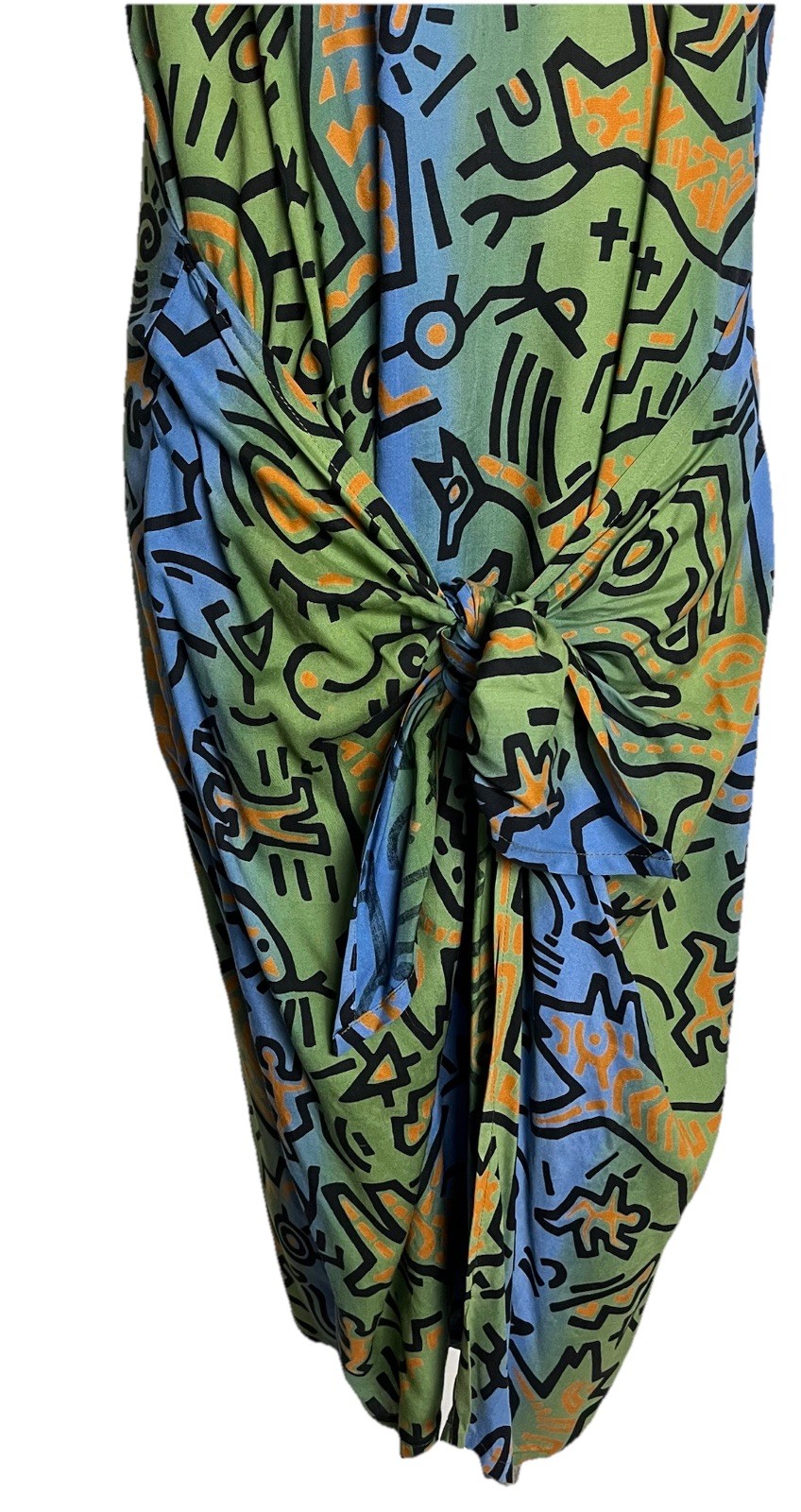 90s RARE Haring Style Pop Art Graphic Dress Dancing Figures Passport Pier 1 Sz.S