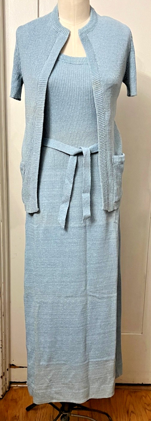 Vtg Untagged Banff By Gianni Ferri Lt Blue Dress Belt & Sweater Acrylic Size 10