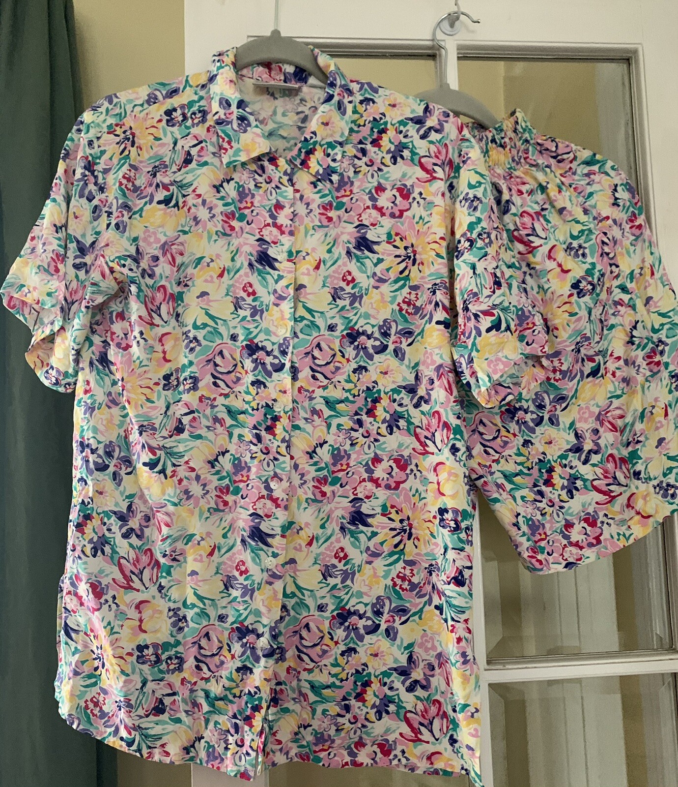 Vintage Brass Plum Nordstrom Floral 2piece Short Set Petite 8 Rayon