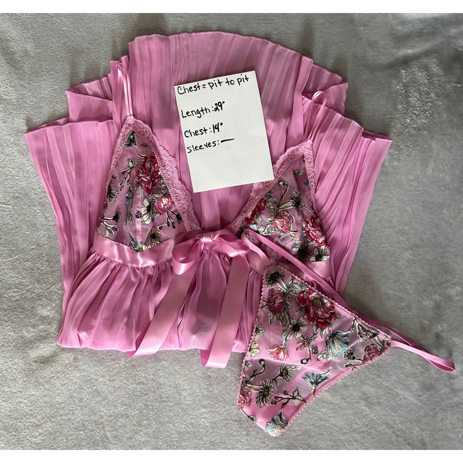 Victoria’s Secret NWOT Very Sexy Garden Party Pleated Babydoll Set Pink Floral L