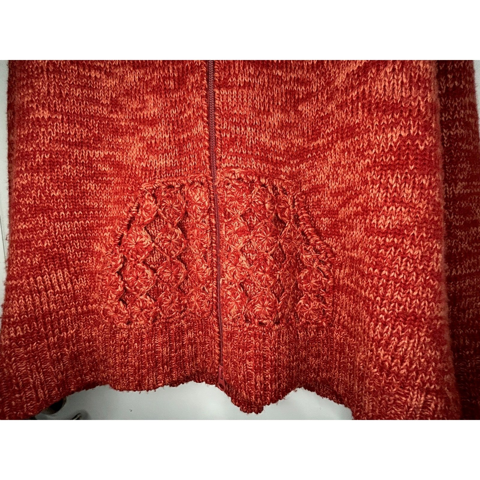 Vintage Y2k Cabela’s Knitted Full Zip Sweater Jacket With Crochet Hood & Pockets
