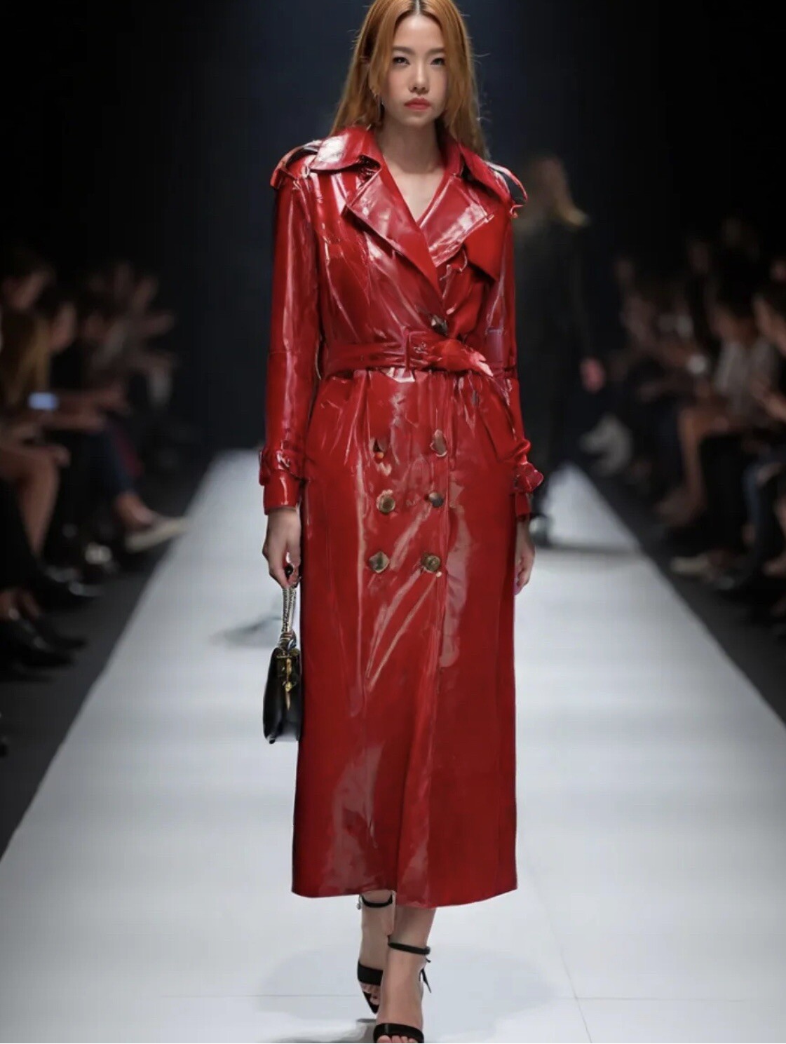 Runway Glossy Patent Vegan Leather Trench Coat Jacket RED L US8-10