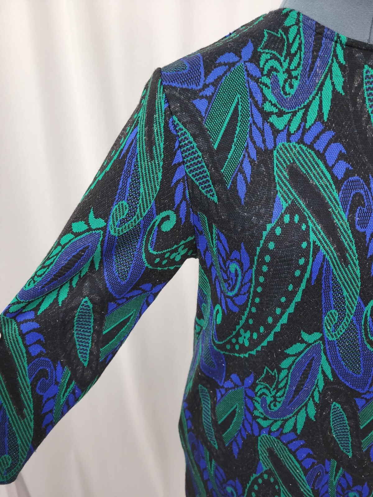 Vintage Newton Centre Black A-Line Sweater Dress w Blue/Green Paisley Size 6