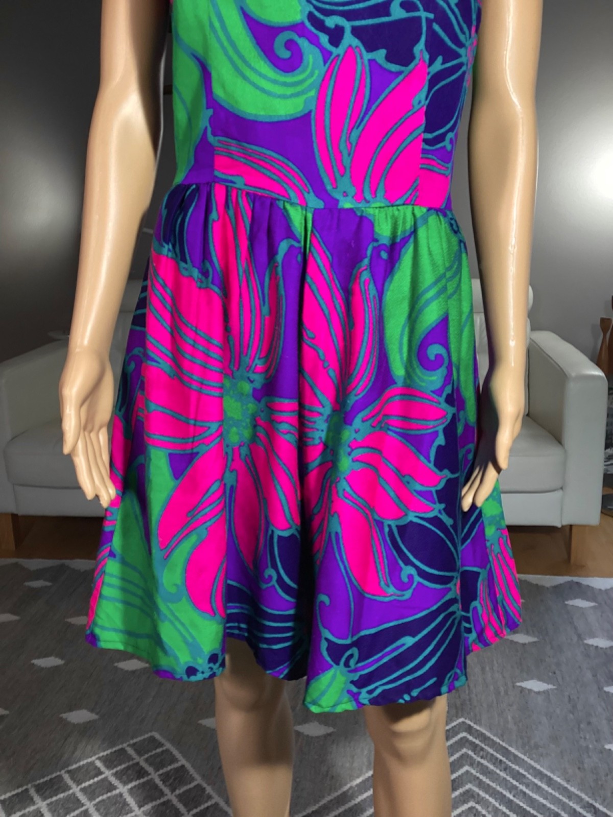 VTG 60’s Waltah Clarke’s Hawaiian Barkcloth Psychedelic Playsuit Romper Tiki 12