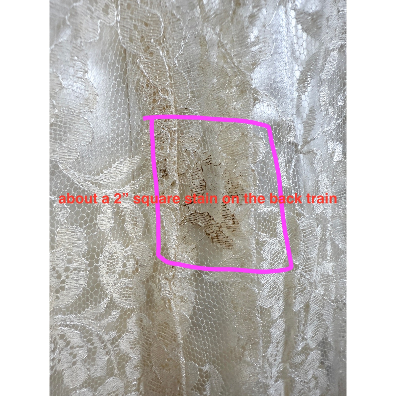 VTG 40s Hess Ivory Skinner Satin Wedding Gown Lace Illusion Yoke Train XS