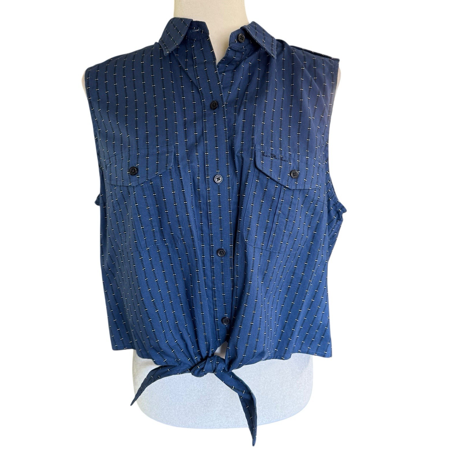 Vtg 80s 90s Lauren Ralph Lauren Top Women’s Button Up Sleeveless Blue 16 Preppy