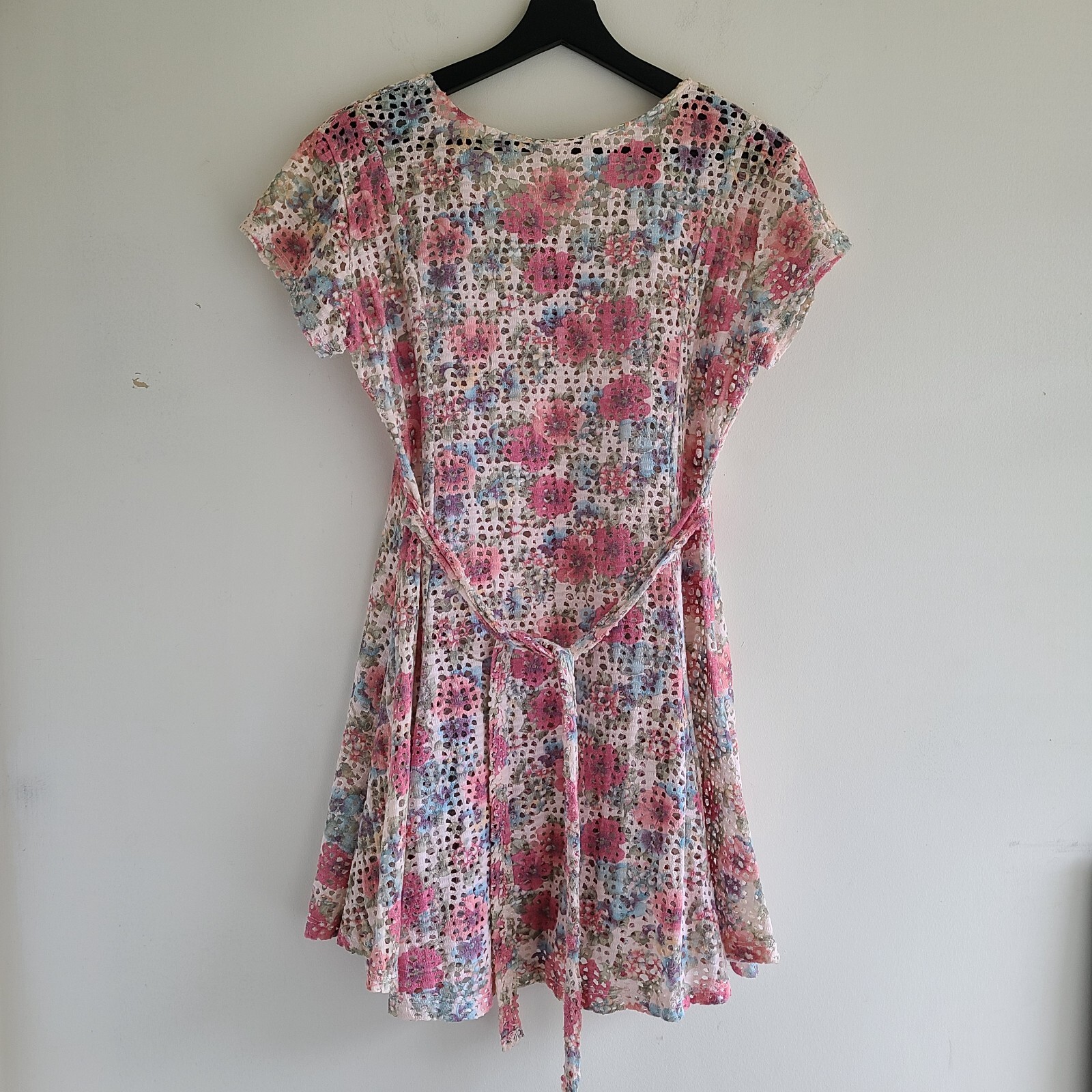 Vintage 90s Cutout Skater Dress Est sz S Pink Fairy Grunge Floral Whimsy