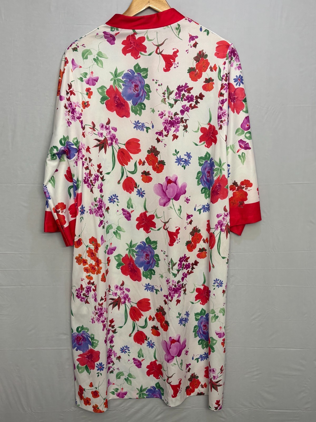 Evelyn Pearson Go-Goat Robe Womens Red White Floral Kimono Sleeve L Vintage 90s