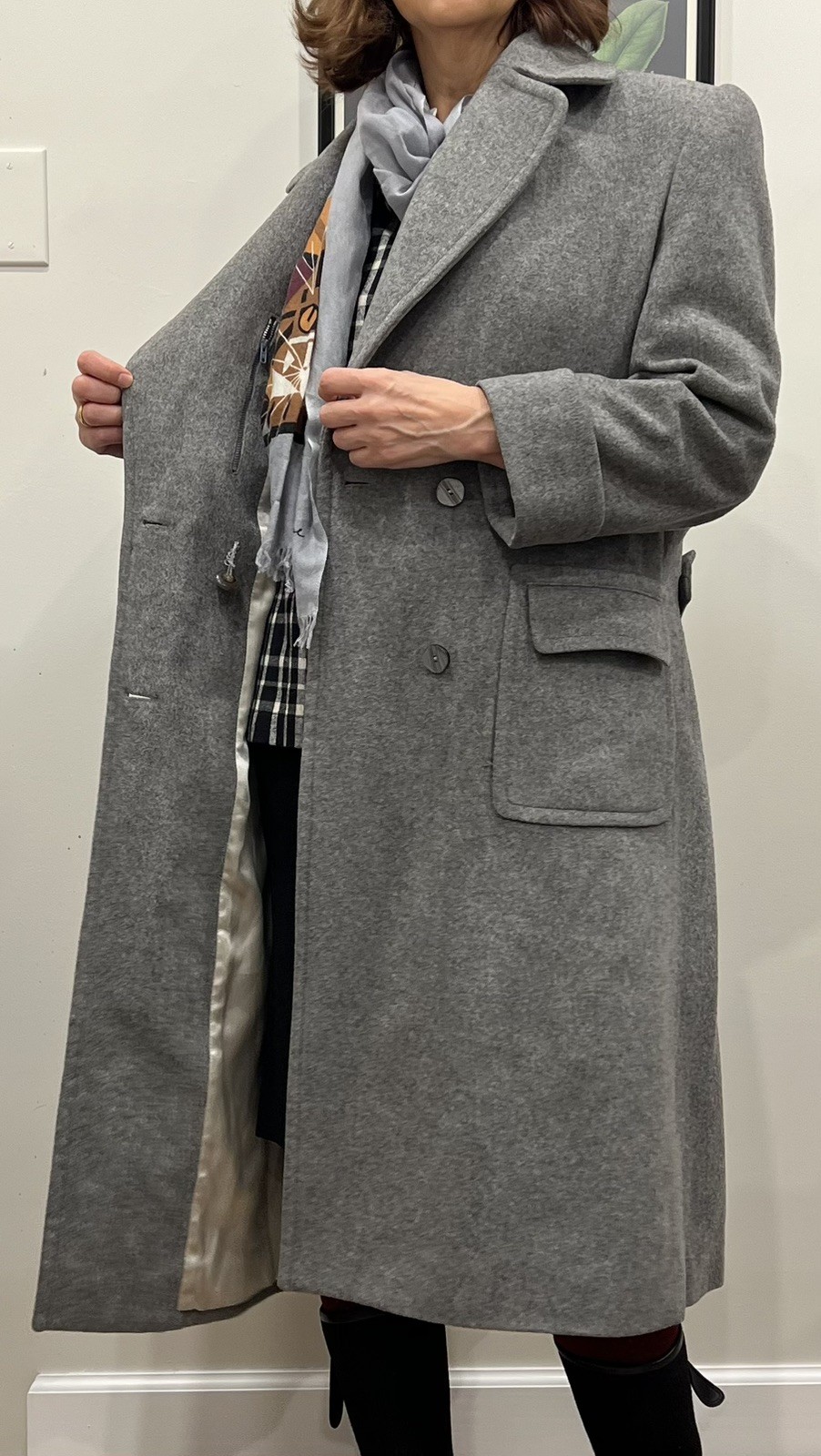 Celine Paris Gray Cashmere Wool Long Women Coat Made In France Padded Shoulders