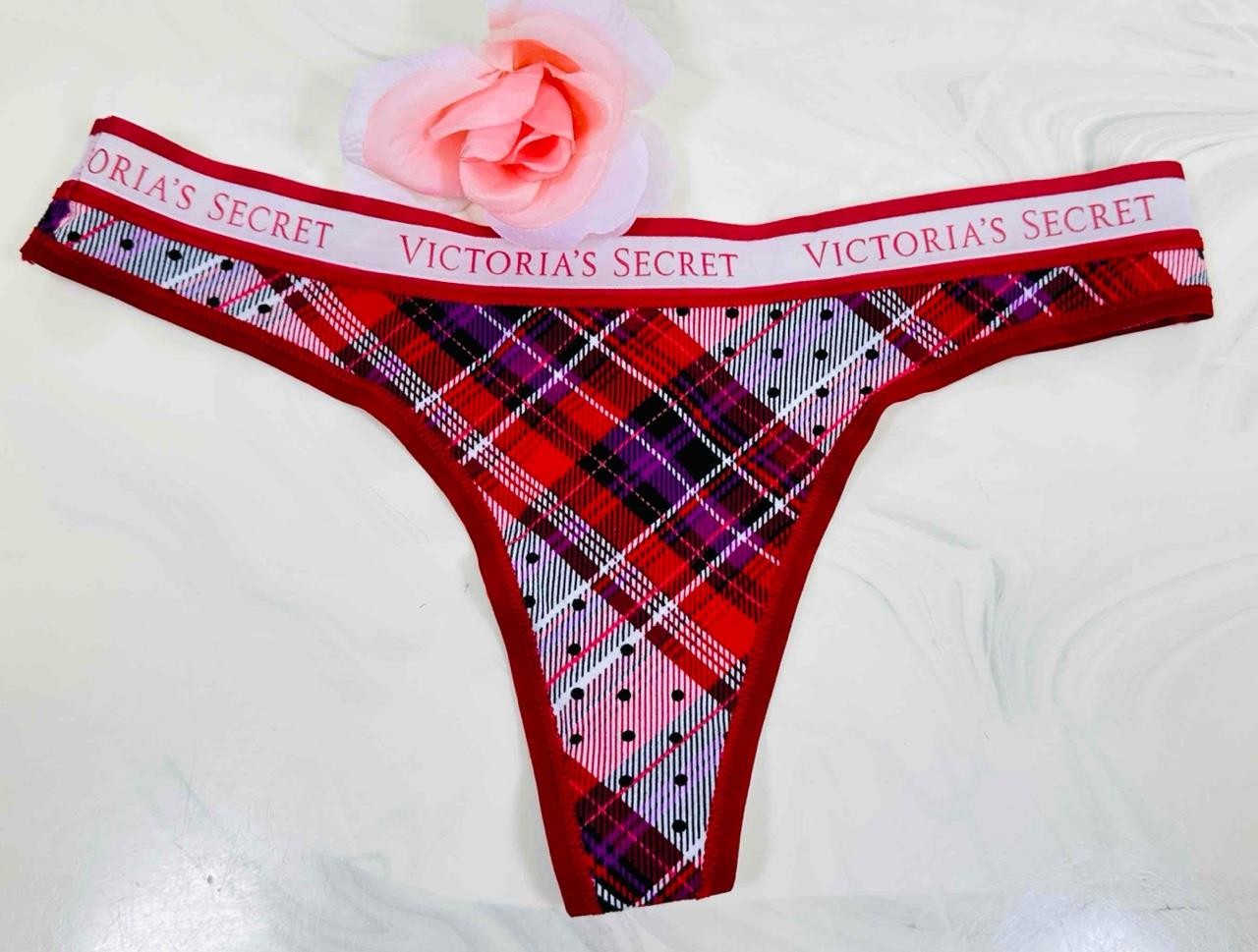 Vintage VICTORIA’S SECRET Plaid Signature Band Thong/String Panties S