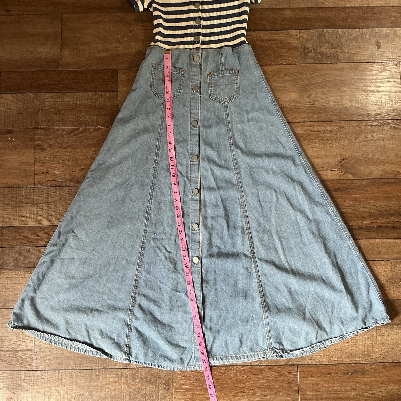 VINTAGE Size 4 Democracy Denim Button Front Dress USA Made Ribbed Striped #17708
