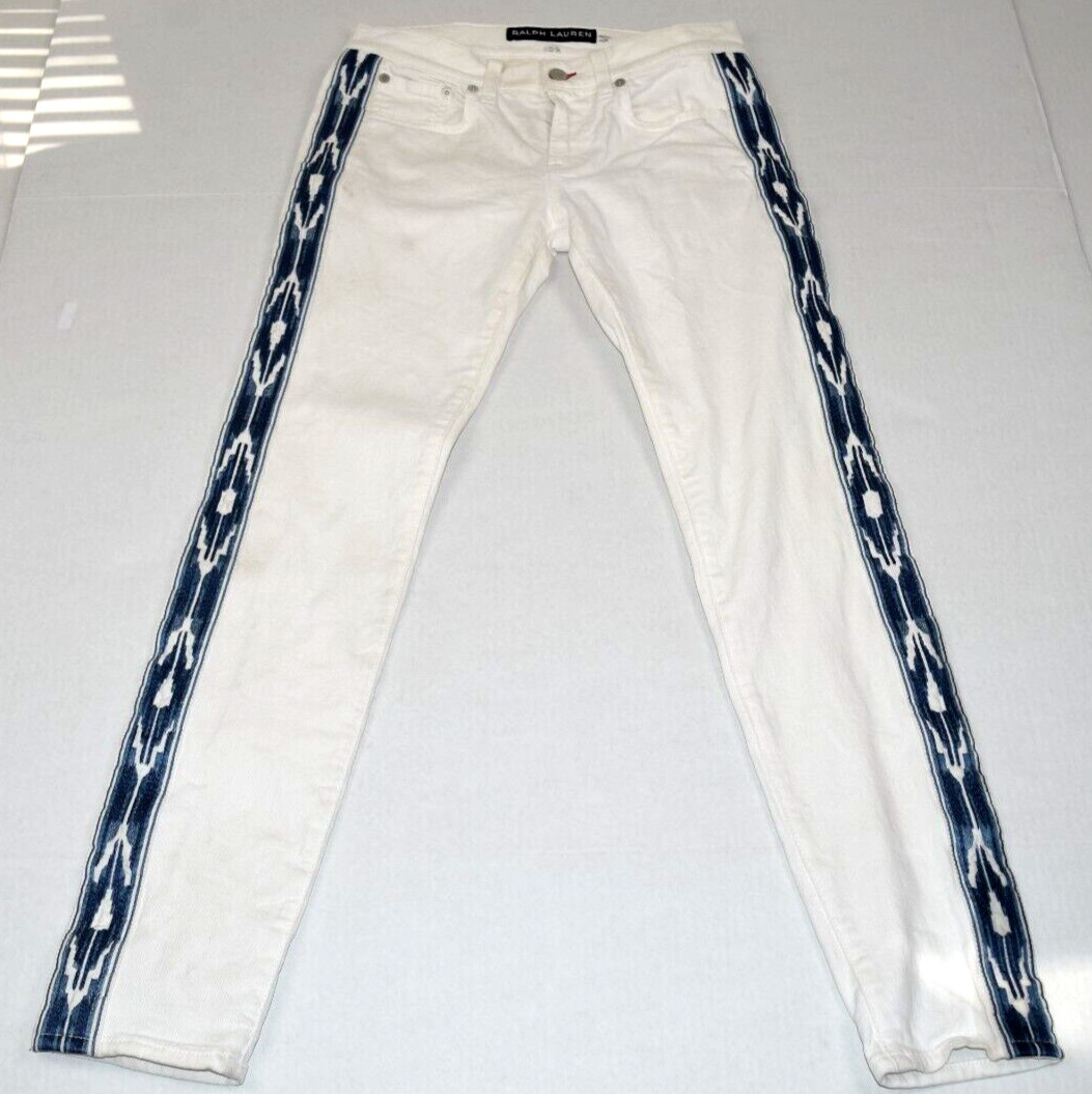 Vintage Ralph Lauren Jeans Black Label28 x 29 90s White Blue Side Stripes