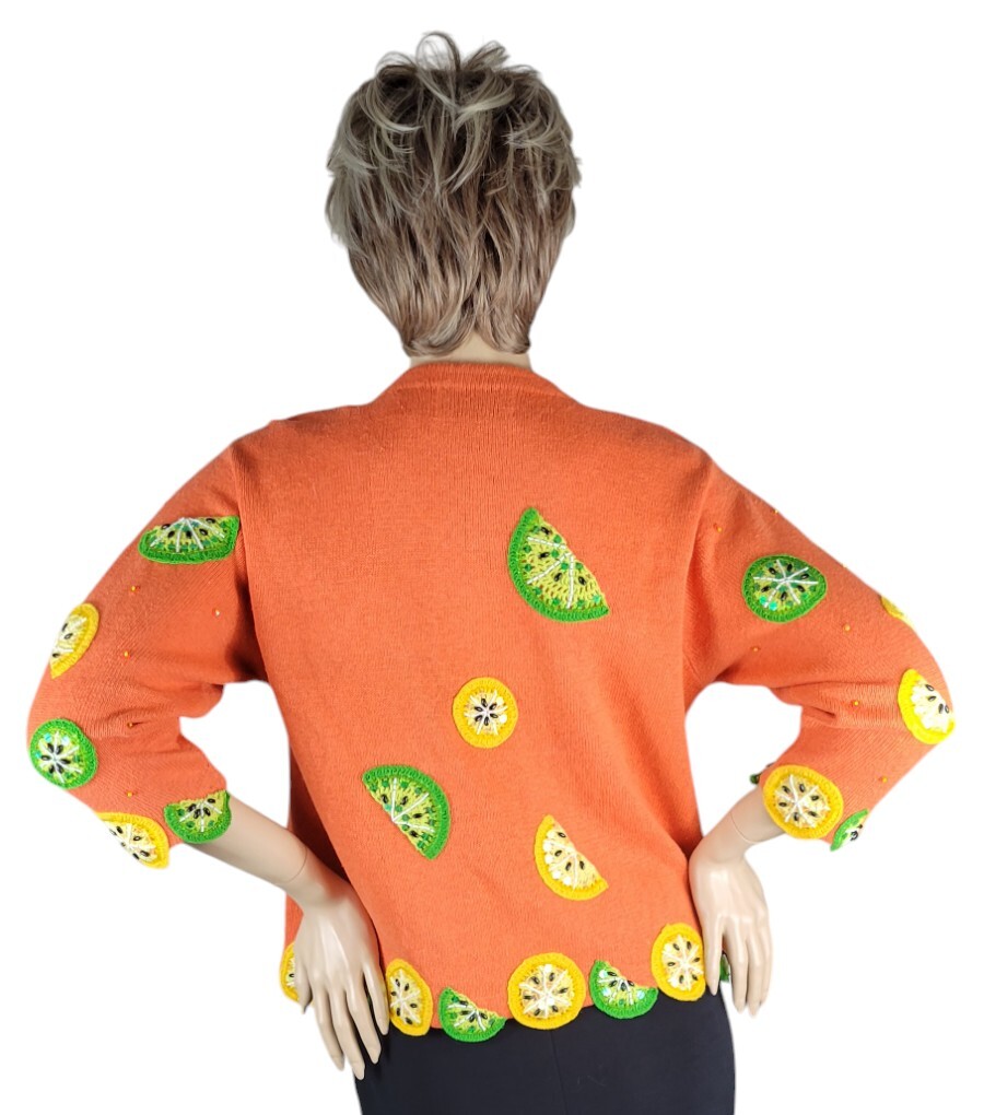 Vtg Design Options By Philip & Jane Gordon Orange Lemon & Lime Cardigan Sweater