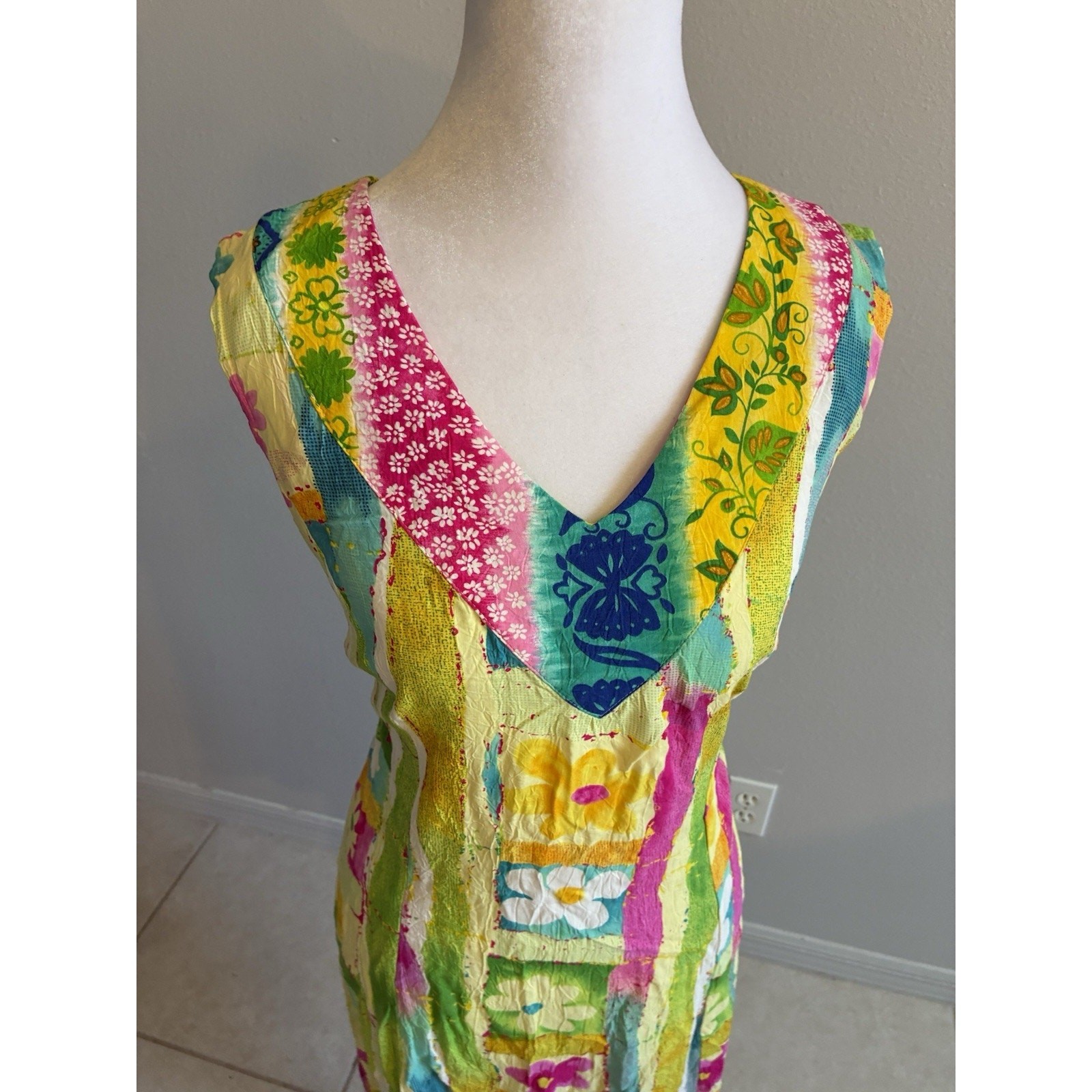 VTG Jams World Floral Dress XL Tropical Shift Relaxed Boho Casual Beach Resort